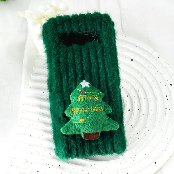 Nalacover Christmas Case for Samsung Galaxy Z Flip3, Cute Cartoon Merry Christmas Tree Soft Plush Fluffy Warm Phone Case for Samsung Galaxy Z Flip3, Shockproof Non-Slip Lens Protection Cover - Green