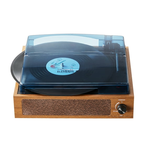 KFFKFF Vinyl Turntable, 3-Speed, Belt-Driven with Integrated 3W Speaker and Magnetic Cartridge. Offers Bluetooth, Aux, RCA Outputs for 7, 10, 12-inch Records. Supports 33/45/78 RPM.