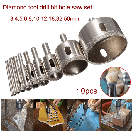 Hole Saw Pack (10Pcs 3-50mm Diamond Holesaw Drill Bit Hole Saw Drill Bit Set For Cutter Tile Glass Ceramic Porcelain)