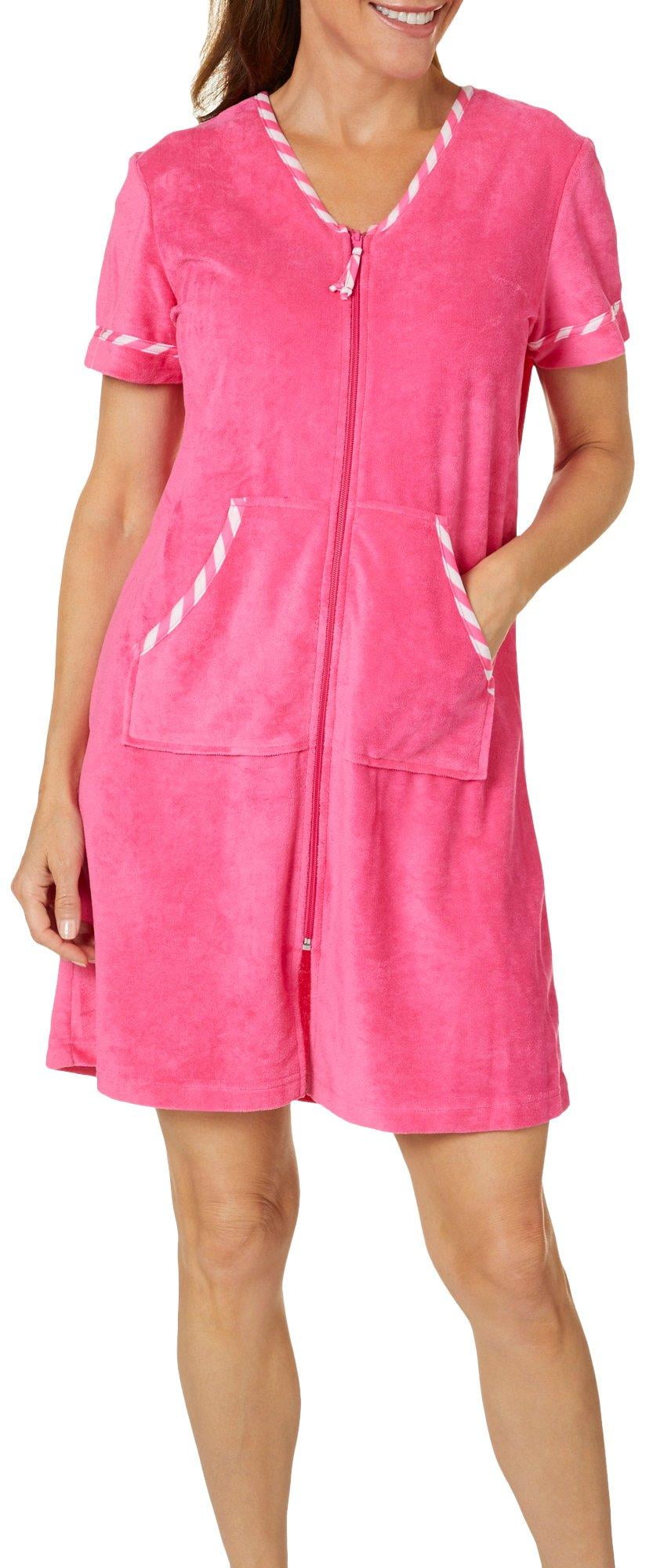 Coral Bay Coral Bay Womens Stripe Trim Zip Terry Robe