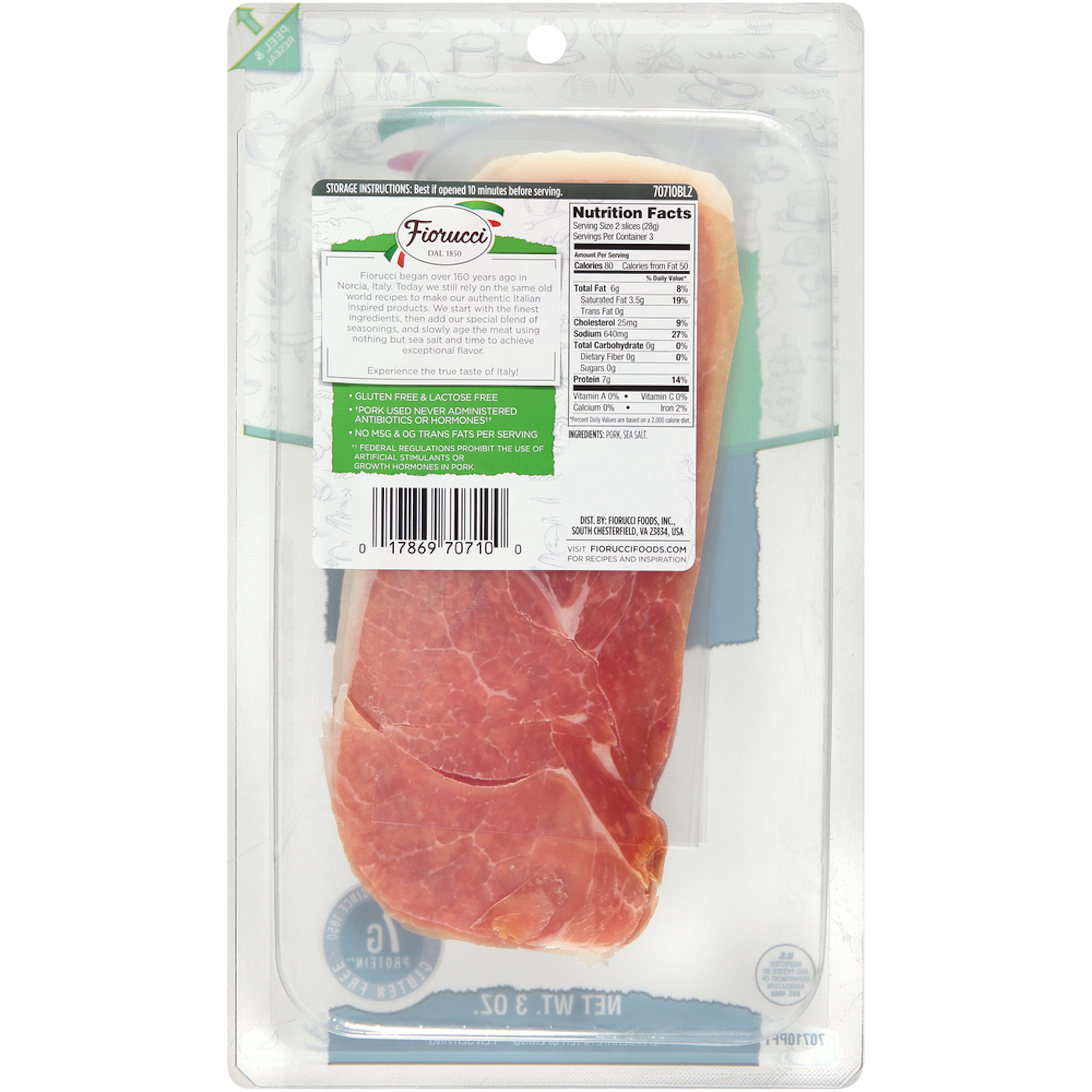 Fiorucci Prosciutto Sliced All Natural,  3 oz, 12 pack