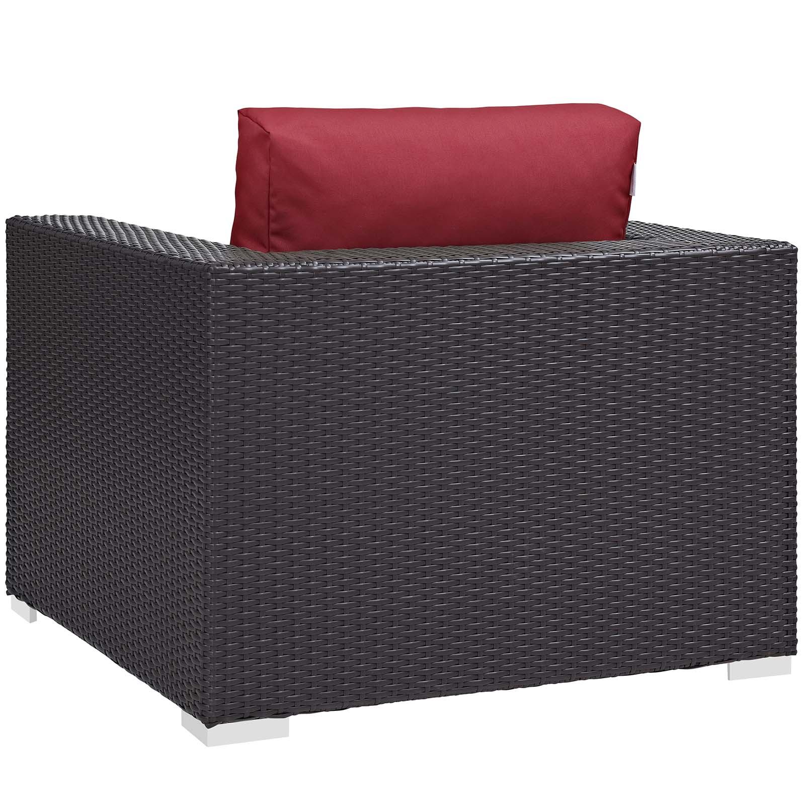 Contemporary Modern Urban Designer Outdoor Patio Balcony Garden Furniture Lounge Chair and Table Fire Pit Set, Fabric Rattan Wicker, Red - image 3 of 8