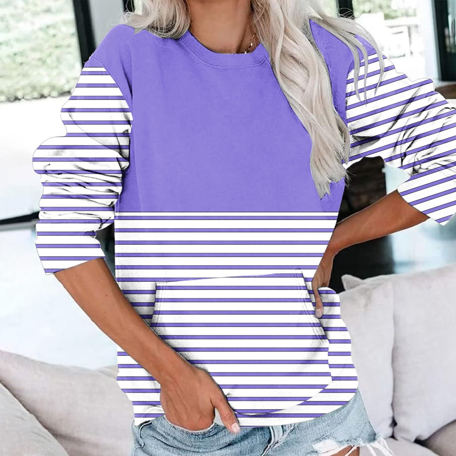 qelini Sweatshirt for Women Crewneck Christmas Fall Color Block Long Sleeve Fall sweatshirts Oversized Fashion Arrivals Arrivals Shirt Tops