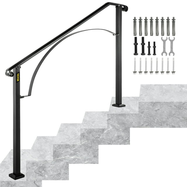VEVOR Handrail Stair Railing Handrails for Outdoor Fit 4 or 5 Steps, Black Stair Rail Wrought Iron Handrail with Installation Kit Hand Rails