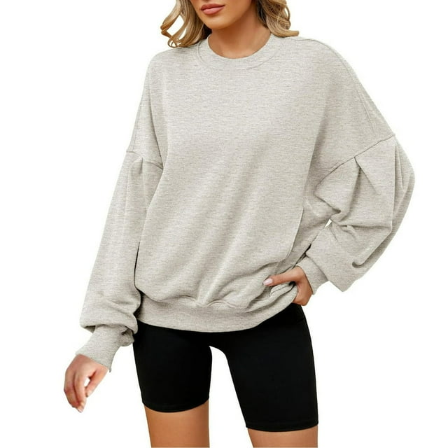 Chandails en Molleton Oversize pour Femmes Automne Col Rond en Polaire à Capuche Mode Décontractée Chandail avec Poches
