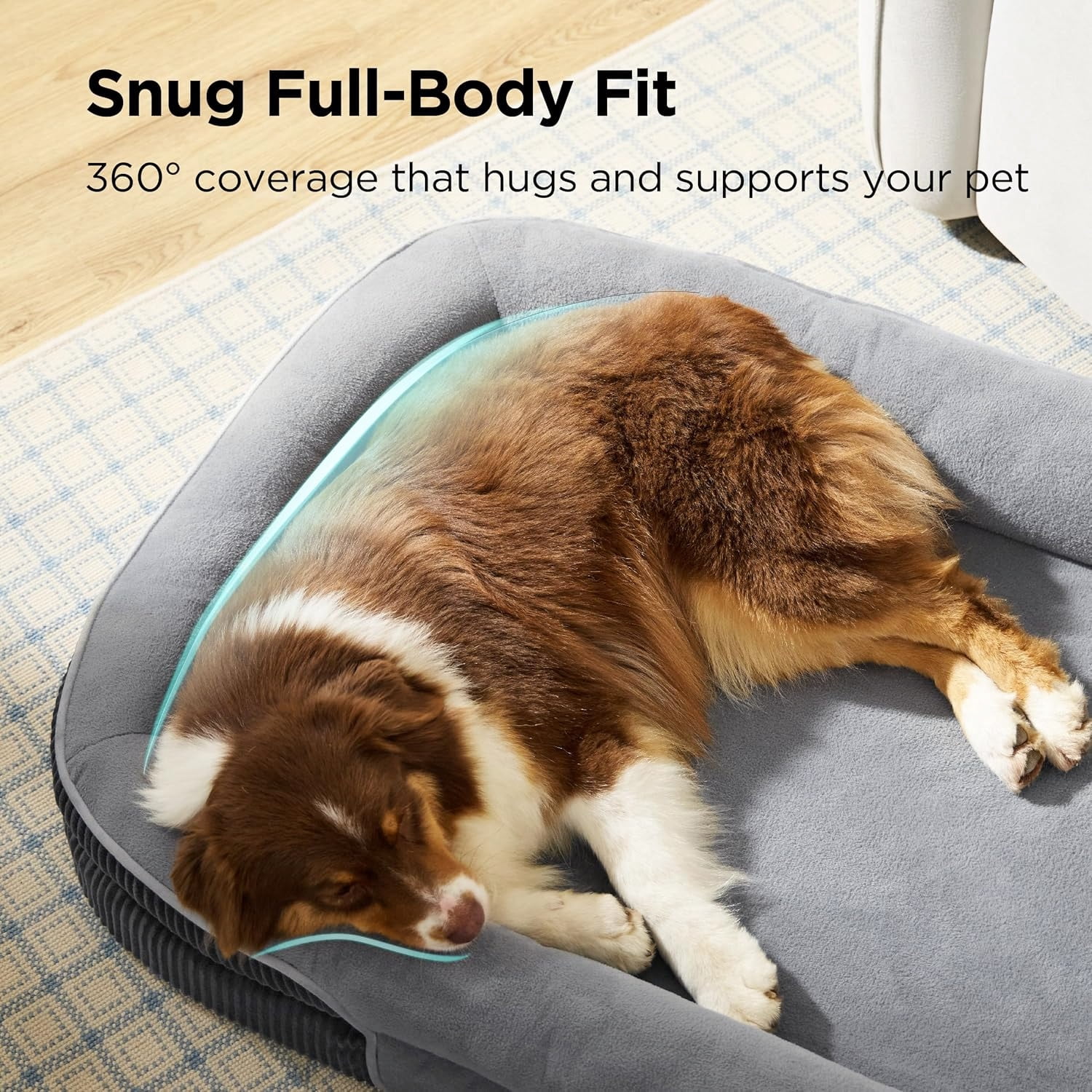 Large Orthopedic Dog Bed Grey 35 Inch 360 Degree Oval Bolster Pet Sofa