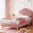 thumbnail image 2 of EDTara Velvet Twin Platform Bed Frame for Children, Adjustable Headboard and Wood Slats, No Box Spring Needed, 2 of 9