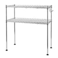thumbnail image 5 of Adjustable Microwave Oven Rack Multifunctional Stainless Steel Microwave Oven Organizer Storage Shelf with 4 Hooks, Adjustable Foot Height Mesh,Strong Load-bearing for Kitchen, 5 of 7