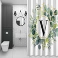 thumbnail image 4 of Letter V Shower Curtain for Bathroom Decor, Alphabet Green Eucalyptus Leaves Plant Simple Waterproof Fabric Shower Curtain, 36"x78" Set with 12 Hooks, 4 of 9