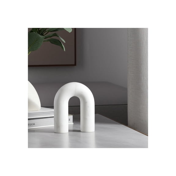 Modern Arch Decorative Object - Solid Marble Accent Piece for Home & Office - Minimalist Shelf, Desk, or Tabletop Decor - 6" White