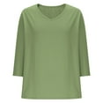 thumbnail image 5 of fatyb Womens Casual Tops 3/4 Length Sleeve Basic T-Shirts for Women V Neck Solid Color Loose Tee Blouses, 5 of 6