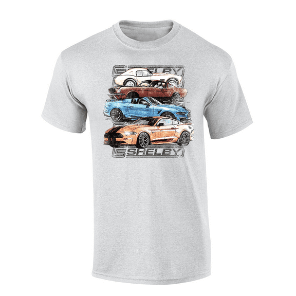 4 Iconic Mustang Models 1965-Present Shelby Cobra Mustangs Vintage Car Short Sleeve Adult Graphic T-Shirt-Ash-medium