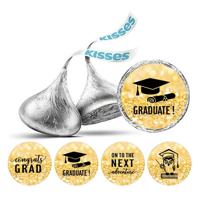 Darling Souvenir 190 Pcs DIY Candy Chocolate Labels Graduation Theme Stickers-Glitter Gold
