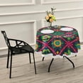 thumbnail image 7 of SKYSONIC Ikat Geometric Folk Art Round Tablecloth 60inch Indoor Wrinkle Free, Mexica Colorful Style Circular Lace Table Cover Washable for Kitchen Party BBQ Dining Decor, 7 of 7