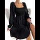 thumbnail image 2 of Vestido Mini de Fiesta Fluido con Escote Cuadrado, Larga, Volantes y Farol para Mujer Negro M, 2 of 9
