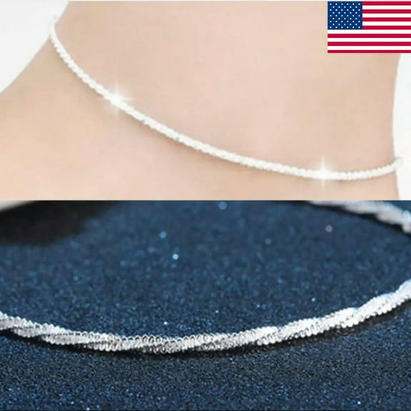 K-KED Bracelet Women 925 Solid Silver Anklet Foot Chain Beach Beads Jewlry Gifts US