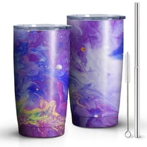 20oz Tumbler with Lid and Straw Stainless Marble Purple Steel Vacuum Insulated Water Coffee Tumbler Cup, Double Wall Vacuum Insulated Travel Mug Reusable Tumblers for Ice Drinks, Hot Beverage
