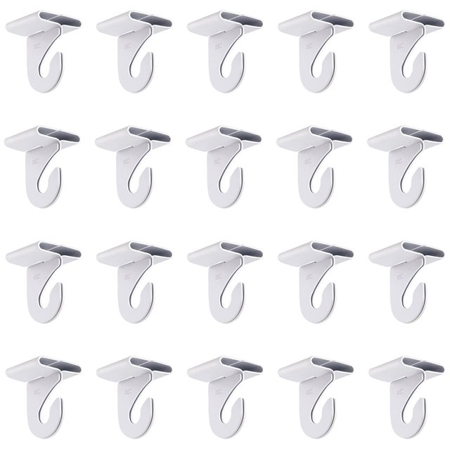 Gansita 20 Pares de Ganchos de Techo para Colgar Blancos Ganchos de Techo Resistentes Ganchos de Barra en T de Metal Ganchos de Techo Suspendidos para Azulejos Clips de Techo para el Hogar Aula Rejill