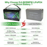 12V 100Ah LiFePO4 Lithium Battery Group 31, DJLBERMPW 12.8V Deep Cycle Battery 100A Smart BMS for RV, Marine, Trolling Motor, Solar System