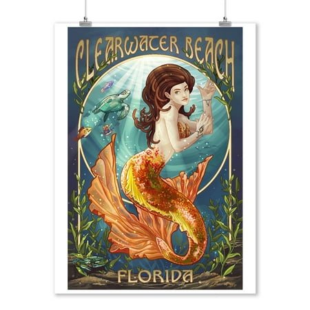 Clearwater Beach, Florida - Mermaid - Lantern Press Artwork (9x12 Art Print, Wall Decor Travel