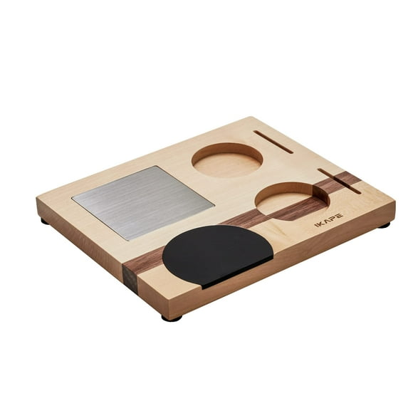 IKAPE Espresso Tamper Base Espresso Accessories Organizer Box Compatible with All Size Espresso Brand Accessories Natural Walnut Tamping Station Holder(4 IN One)