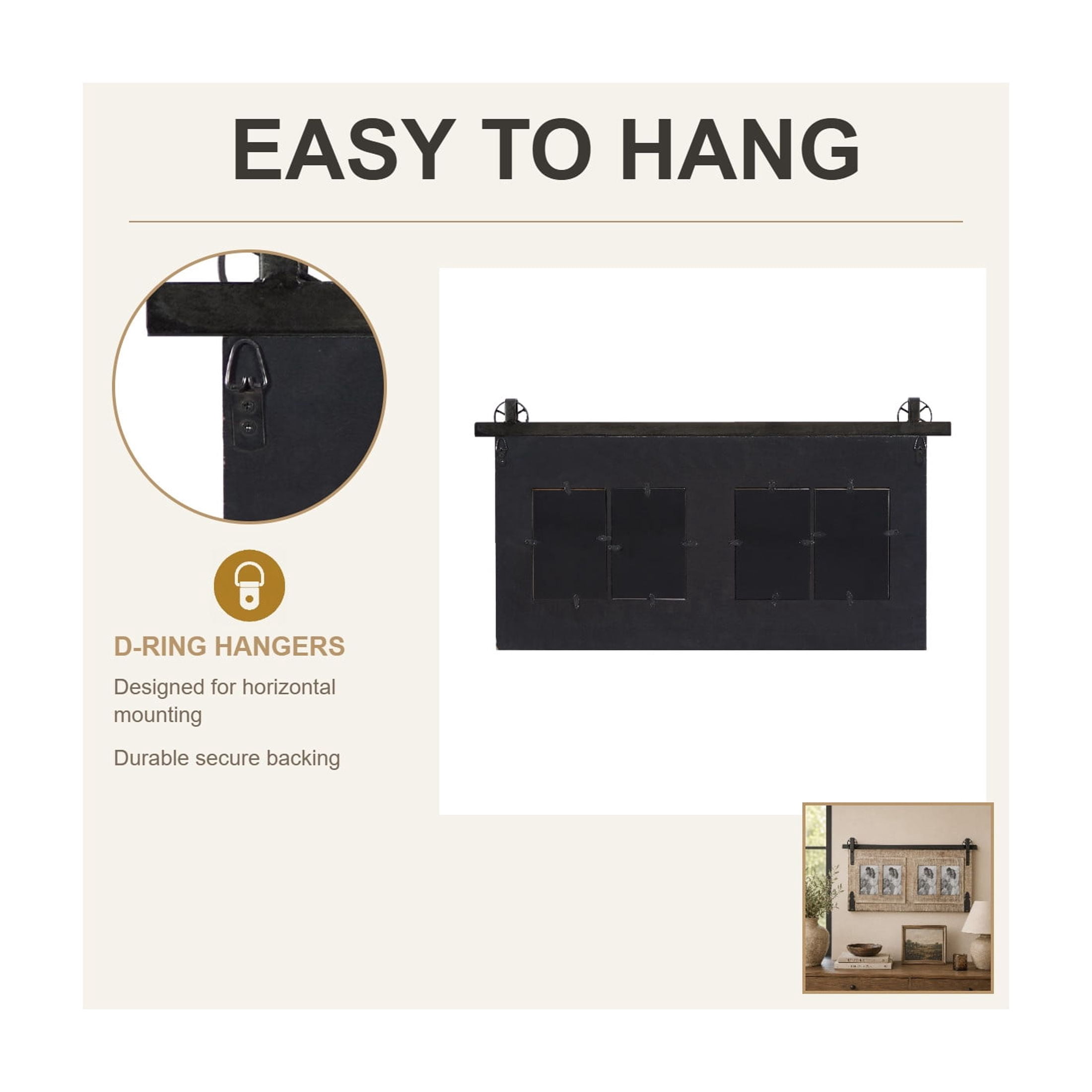 DecMode 4-Opening 4" x 6" Brown People Wall Photo Frame with Metal Accent