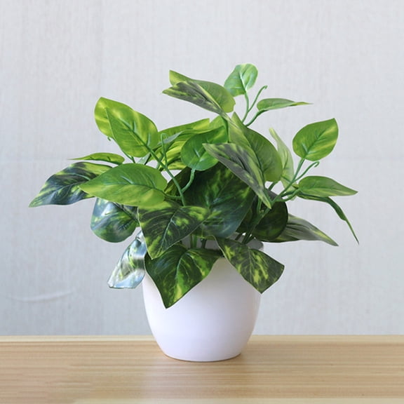 leaveforme 1 Pcs Artificial Potted Plants Mini Fake Plants in Pots with White Plastic Pot for Home Decor, Indoor, Office, Desk, Table Decoration