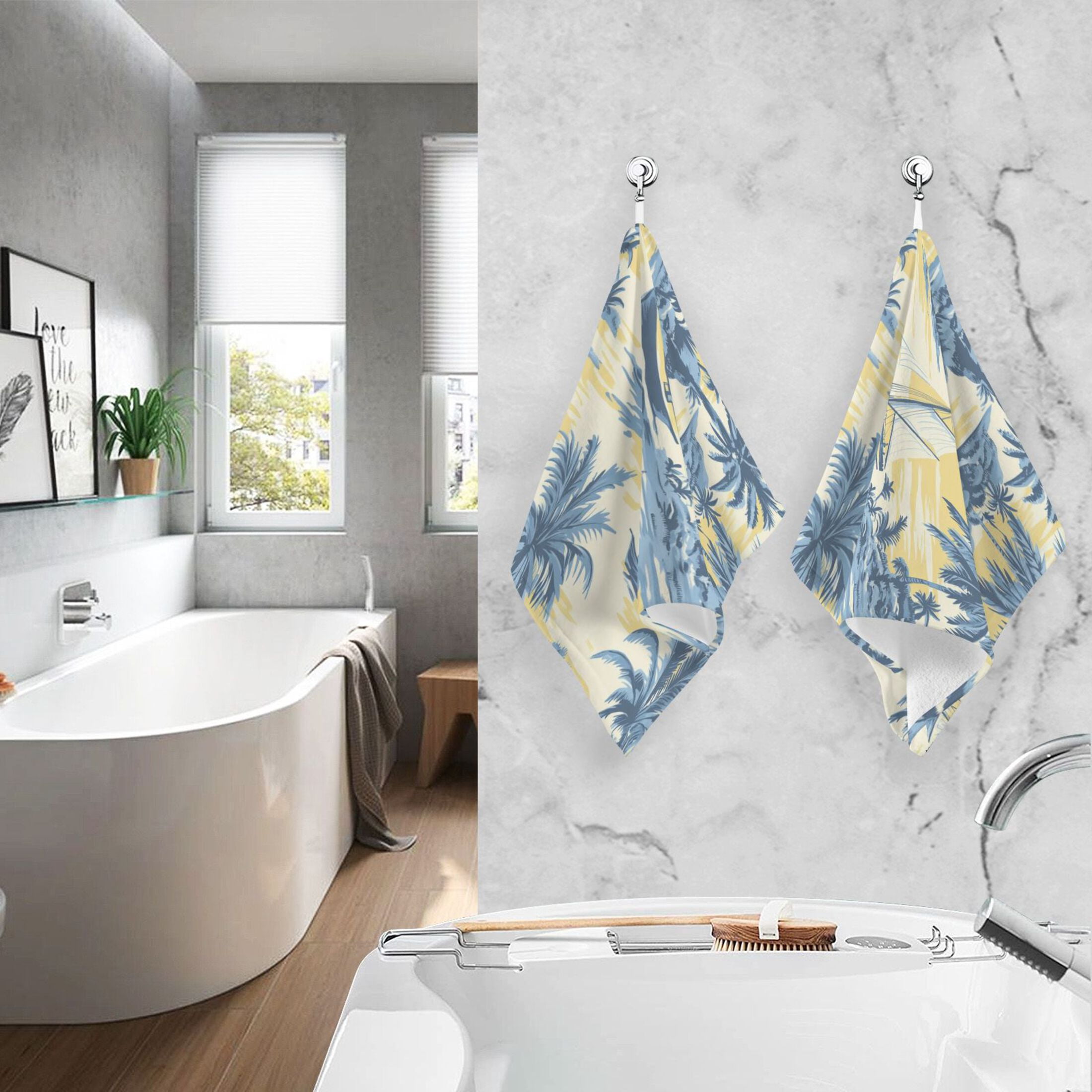 BZSMCE Face Towel Hand Towel Bath Towel Cotton Bath Towel Sets Hand Bath Towels Fashion Nautical Bliss in Blue and Yellow Pattern