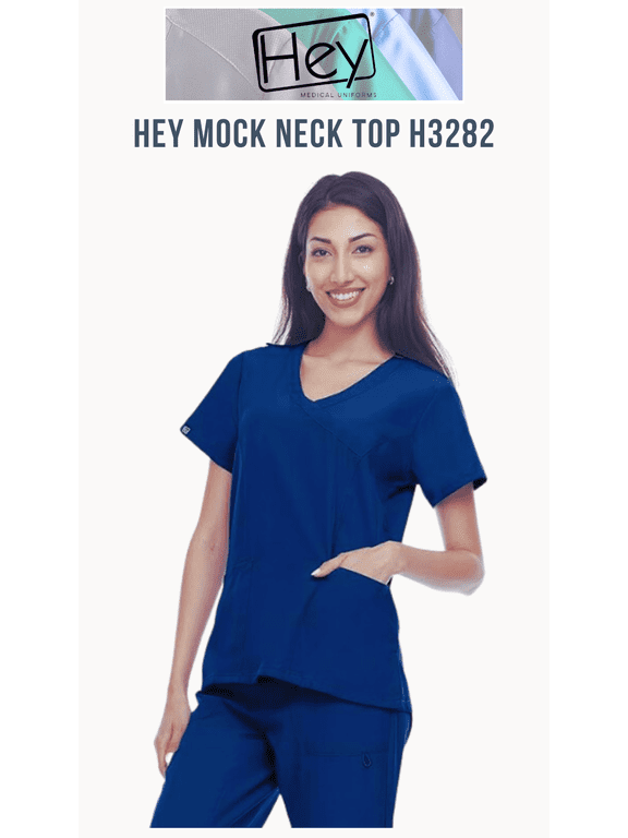 Scrubs 4-Way Stretch Mock Neck Medical Scrub Top with Princess Seam, Navy, Large