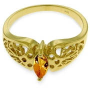 Galaxy Gold 14K Yellow Gold Natural Marquis-Shaped Citrine Filigree Solitaire Ring - November Birthstone - Warmth & Prosperity - Sizes 5.5 to 11 - Fine Jewelry for Women