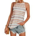 thumbnail image 4 of HUBERY Women Striped Print Sleeveless Lace-Up Back Halter Neck Curved Hem Top, 4 of 7