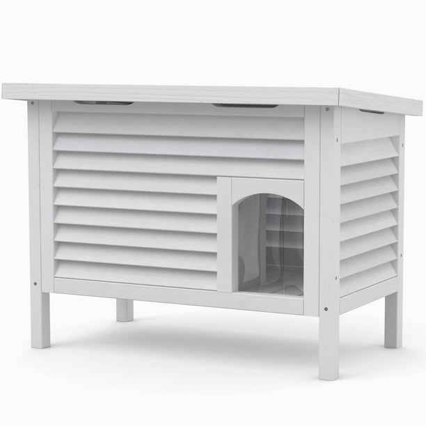 Solid Wood Outdoor Cat House Feral Cat Shelter Ventilated for Summer