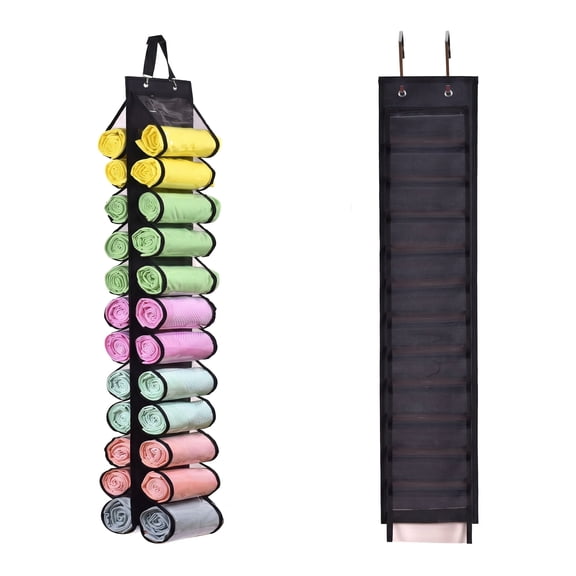 Legging Storage Bag Storage Hanger Can Holds 24 Leggings or Shirts Jeans Compartment Storage Hanger, Foldable Leggings Organizer Clothes Portable Closets Roll Holder (Black)