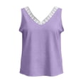 thumbnail image 5 of Women's Solid Color Casual Lace Trim V-Neck Tank Sleeveless Loose Fit Summer Camisole Purple-A, 5 of 7