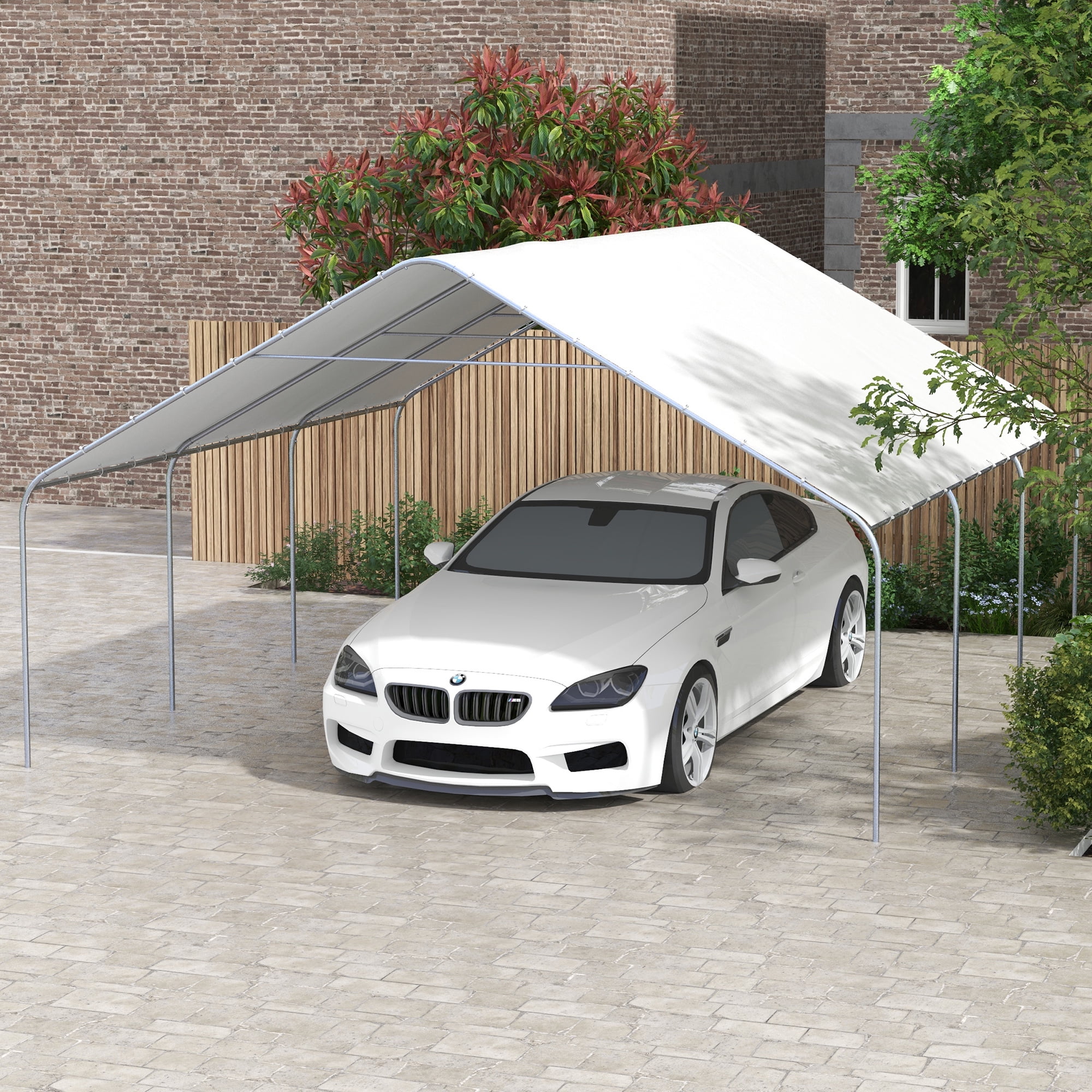 Homiyad 20' x 20' Portable Carport Shelter, Canopy Tent Anti-UV Cover for Vehicles, Catering, Wedding, White | Aosom.com