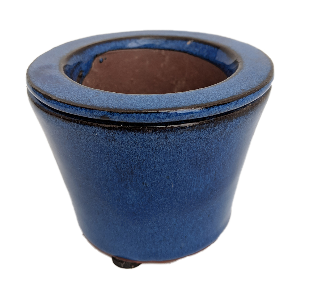 Self Watering Glazed Ceramic Pot Blue Round 3 3/4" x 2 1/2" 14630