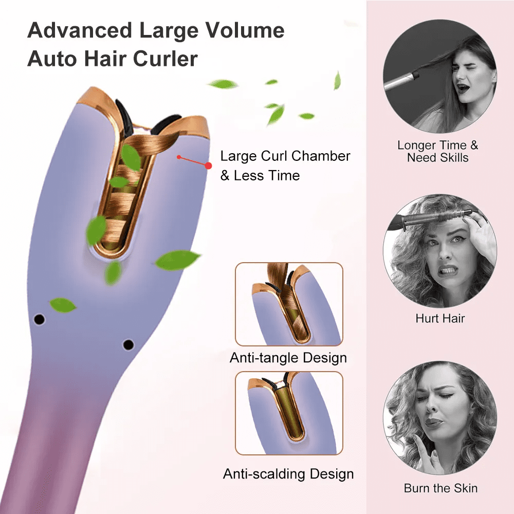 2025 360° Auto-Rotating Hair Curler - Professional Salon-Grade Electric Curling Iron with Heatless Technology