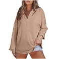 thumbnail image 1 of GigrtiJin Women Oversized Sweatshirt Loose Lapel V Neck Long Sleeve Collared Knit Pullover Solid Color Sweatshirt Tops, 1 of 8