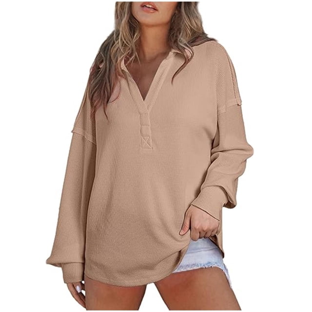 GigrtiJin Women Oversized Sweatshirt Loose Lapel V Neck Long Sleeve Collared Knit Pullover Solid Color Sweatshirt Tops