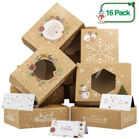Christmas Cookie Boxes With Christmas Card Bulk Kraft Paper Large Holiday Christmas Food Bakery Candy Cookie Gift Boxes Treat Boxes With Clear Window Gift Giving Christmas Party Supplies 16 Pack Walmart Canada