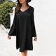 thumbnail image 5 of Vestido de manga larga de linterna de manga larga sexy de color sólido suelto con cuello en V de moda casual para mujer Fridja  NMB4017, 5 of 6