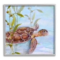 Stupell Industries Turtle Swimming Between Reef Graphic Art Gray Framed Art Print Wall Art, Design by Diannart