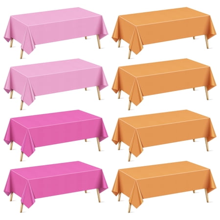 8 Pieces Pink & Orange Series Rectangle Tablecloth 54x72 Solid Color Waterproof & Spillproof Disposable Plastic Table Cover Durable Party Tablecloth for Dining Buffet Picnic Outdoor Events