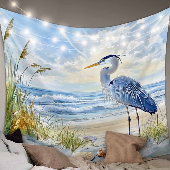 Coastal Birds Large Tapestry for Bedroom Wall Hanging Tapestry, Blue Sky Heron Seabird Tropical Beach Ceiling Backdrop Tapestries Poster Blanket Wall Decor for Teens Room Living Room Dorm 86" x 104"