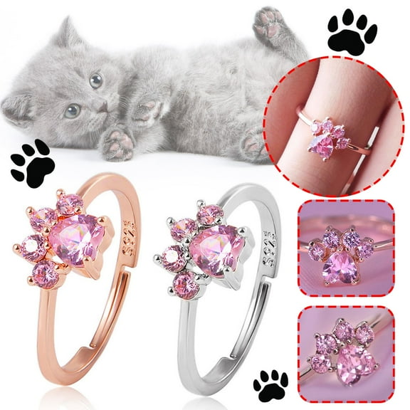 ddioayh Adjustable Paw Ring Set with Cubic Zirconia for Women and Girls Cute Animal Jewelry Gift for Christmas Birthday Valentine's Day
