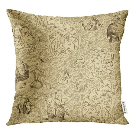 Mermaid And Ship STOAG Historical Old Vintage Map Islands Ships Monsters and Mermaids Retro Throw Pillowcase Cushion Case Cover 16x16 inch ()