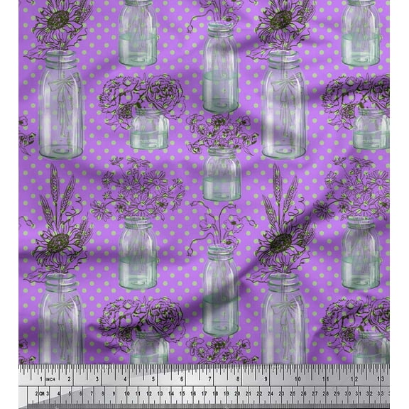 Soimoi Purple Cotton Duck Fabric Bottle Vase & Sunflower Dots Printed Craft Fabric by the Yard 42 Inch Wide