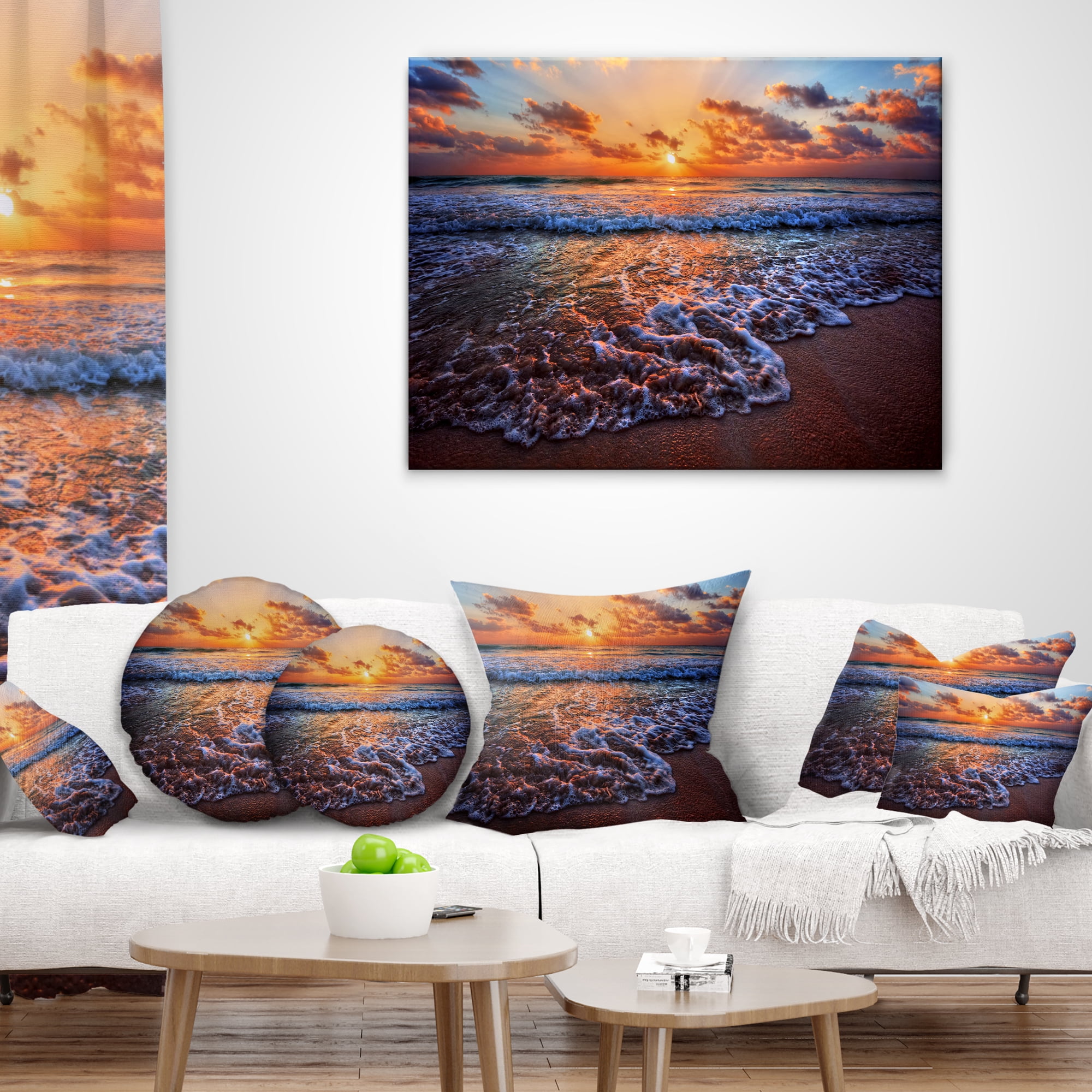 Designart Roaring Sea Wavers during Sunset - Seashore Throw Pillow - 16x16