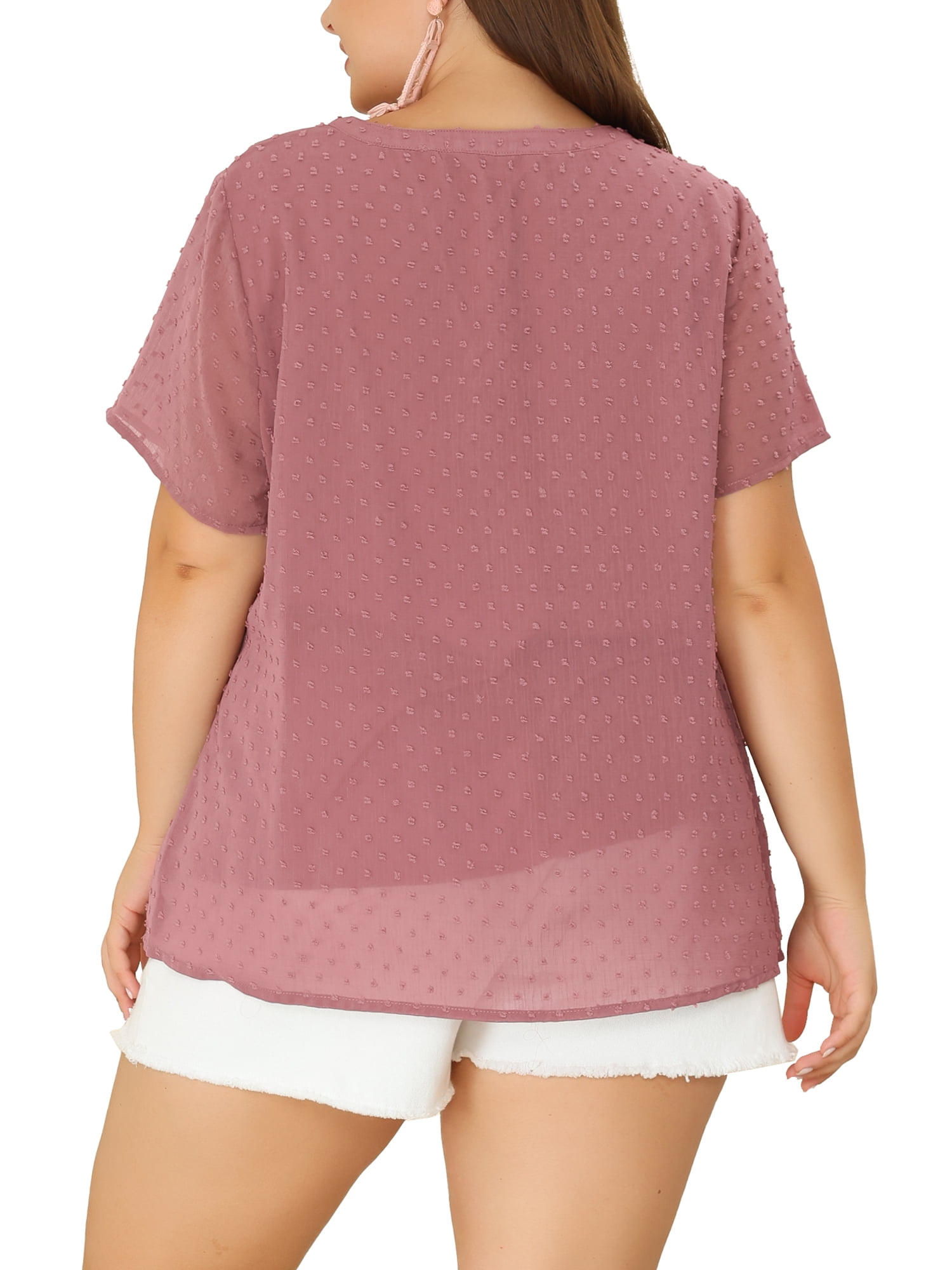 Unique Bargains Women's Plus Size Outfits Fashion Solid Pin Dots V Neck Top 4X Gray Purple
