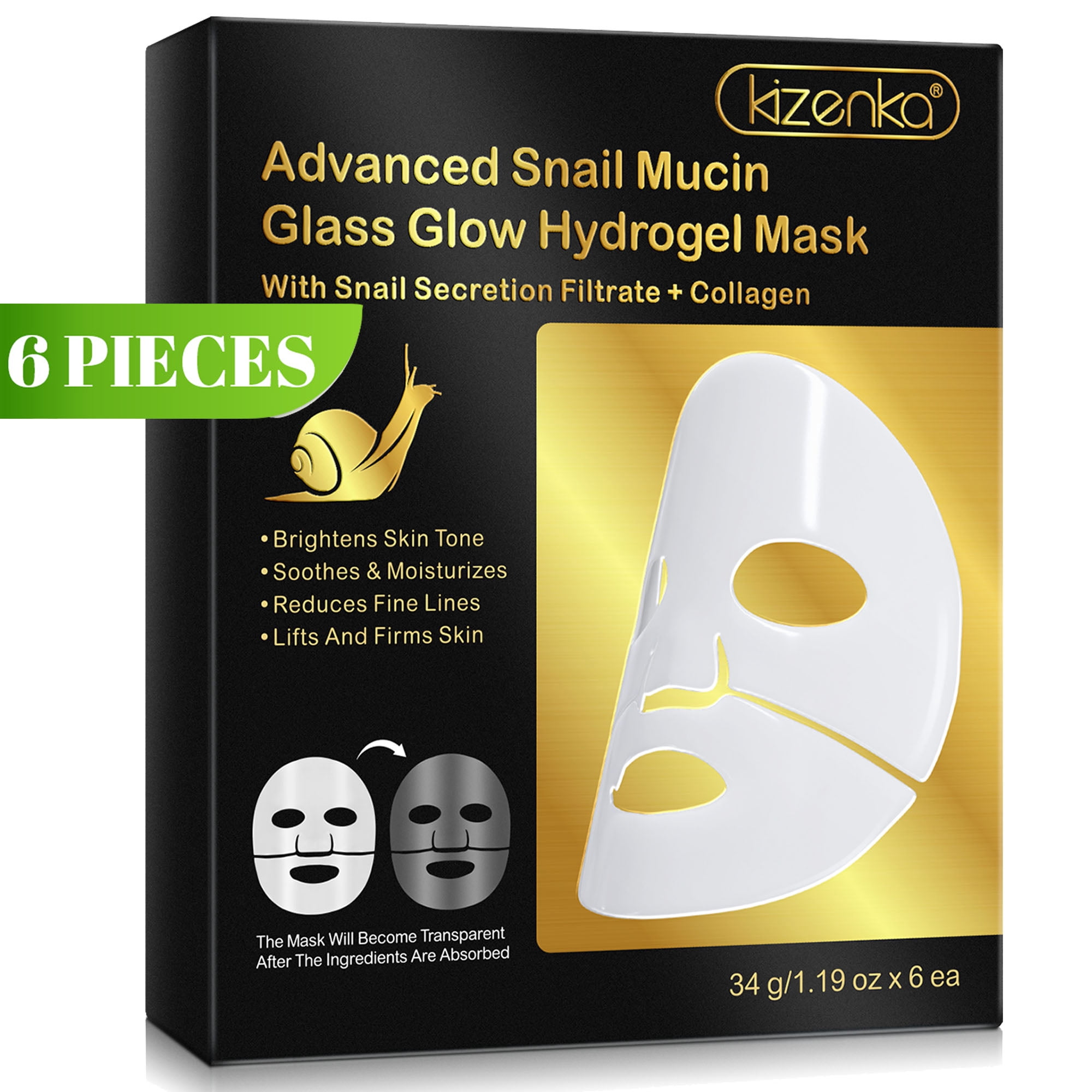 Kizenka Hydrogel Sheet Mask for Face, 6 Sheets, Hydrating Collagen